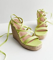 New Look Green Leather-Look Strappy Espadrille Wedge Heel Sandals